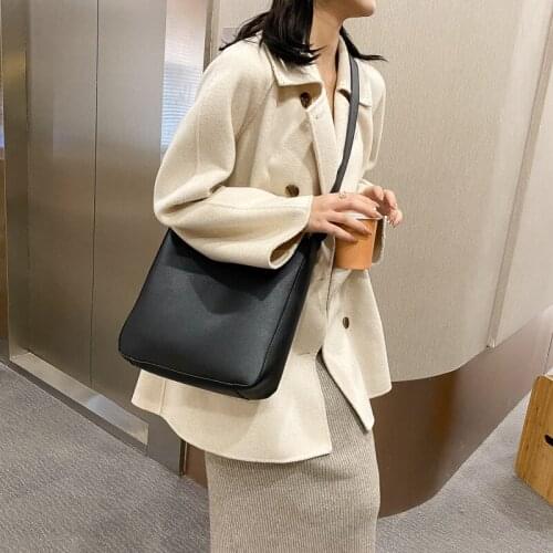 Womens Pu Leather Bucket Handbags Large Vintage Fashion Solid Color Crossbody Shoulder Bags