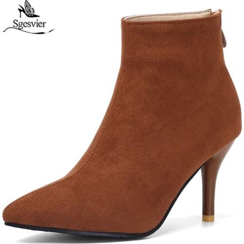 Sgesvier 2020 Fashion Thin High Heel Pointed Toe Ankle Boots Autumn Winter Women Short Boots Size 32-46 Black Yellow Green G675