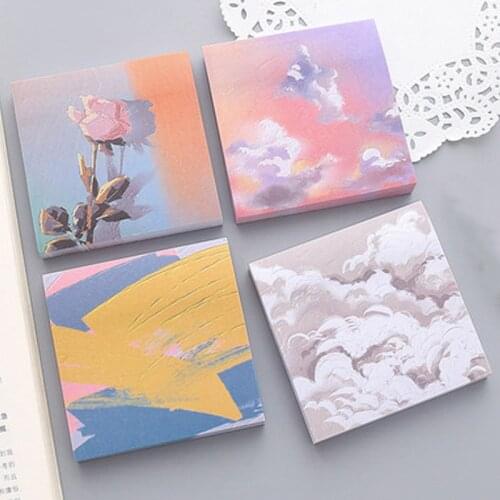 1PCS Creative Cartoon Oil Painting Sticky Notes Portable Cute Tearable Notepad Color N Times Sticker Students Gift Memo Pads
