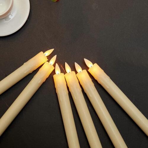 100pcs Swinging Dip Wax candle Moving Wick Dancing Flame Led Taper Candle stick pillar light Wedding Christmas Bar party Church