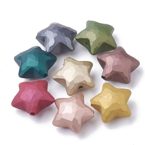 100pcs Rubberized Style Acrylic Beads 27mm Mixed Color Faceted Star Loose Beads for Diy Jewelry Making Bracelet Accessories