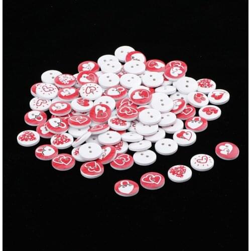 100Pcs Heart Wooden Buttons Sewing Buttons DIY Handmade Clothing Scrapbook