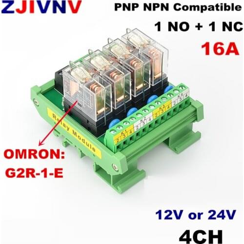 4 Channels 1NO+ 1NC DIN Rail Mount OMRON G2R-1-E 16A INPUT 12V 24V DC Interface Relay Module PNP NPN compatible
