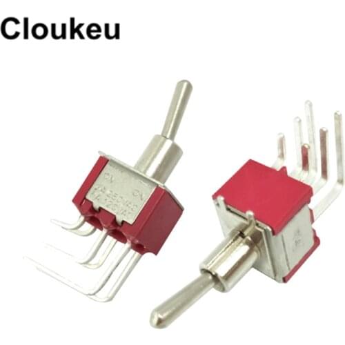 5Pcs MTS-202C4 6MM Red Side-Bent-Pin 6Pin/2File ON-ON Rocker switch Toggle Switch 2A250V 5A120V