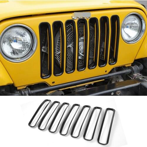 Black ABS Front Inserts Grille Protect Decor Cover Trim 7PCS Fit for Jeep Wrangler TJ 1997-2006 Exterior Car Accessories