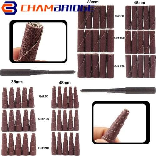 60Pcs Abrasive Sandpaper Grinding Head Cone Cylinder Shaped Mini Sanding Cone Engine Porting Assortment Kit With 2pcs 1/4'Shank