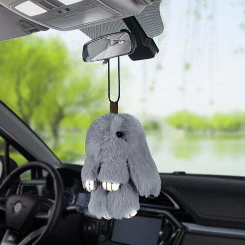 Car Pendant Cute Plush Rabbit Decoration Hanging Automotive Ornaments Auto Rearview Mirror Fluffy Bunny Decor Accessories Gifts