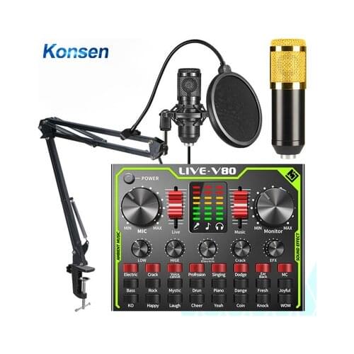 BM800 Condenser Microphone Bluetooth Mixer Audio Sound Card Live Broadcast Recording K Song Game Computer PC Mobile Phone