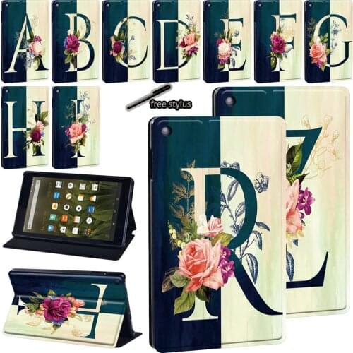 Case for Amazon Fire 7 (5/7/9th)/Fire HD 8 (6/7/8th)/Fire HD 10 (5/7/9th Gen) Letter Print Pattern PU Leather Tablet Case+Stylus