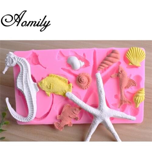 Amoliy Cake Mold Seahorse Starfish Goldfish Conch Fondant Silicone Mold Chocolate Mold Pastry Candy Jelly Kitchen Baking Mold