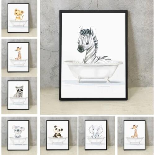 Canvas Painting Animal Posters And Prints Camel Elephant Giraffe Childrens Bathroom Wall Art Picture Decorativos Home Decor