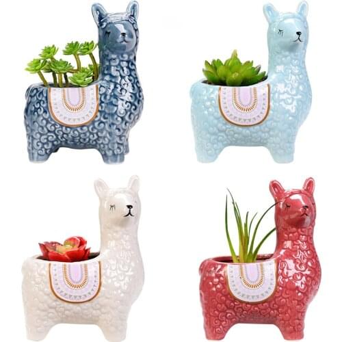 Ceramic Flower Pots Alpaca Plant Creative Micro Vase Ceramic For Succulents Faceted Ceramic Flower Pots Alpaca Flower Pot Mini