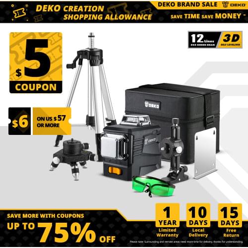 DEKO DKLLL12PB1/PB2 Series 12 Lines Green Laser Laser Level 360 Cross lines Horizontal/Vertical Auto Self-leveling Plumb Spot