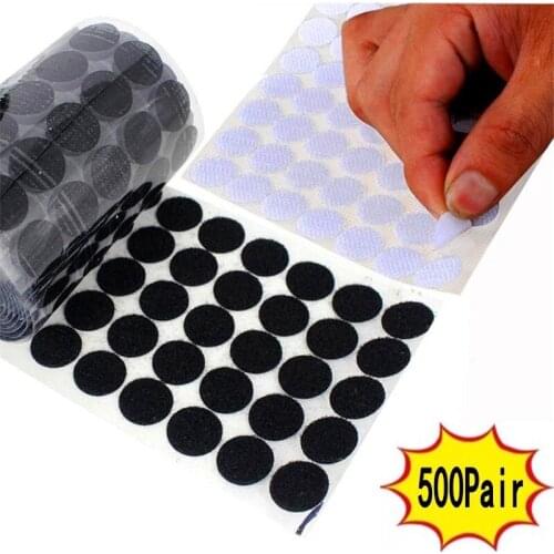 500 Pairs Self Adhesive Fastener Tape 10/15/20/25mm Strong Sticker Hook and Loop White Black Round Coins Nylon Tape