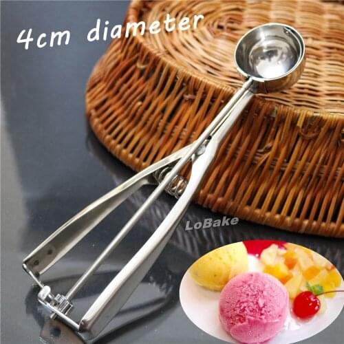 Small size 4cm diameter ball stainless steel ice cream mash spoon melon baller potato scoop with spring handle for DIY baking