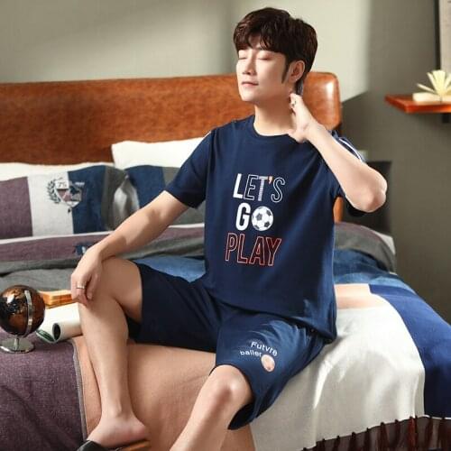 Men Letter Print Sleepwear New Arrivals 2 Pieces/Set Pajama Set Full Pure Cotton Summer Clothes For Male Homewear Plus Size 4XL