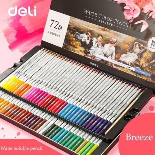Deli Water soluble Pencil Set 24/36/48/72 Professional Colored Pencils Colouring Drawing Pencils Set For Art School Supplies