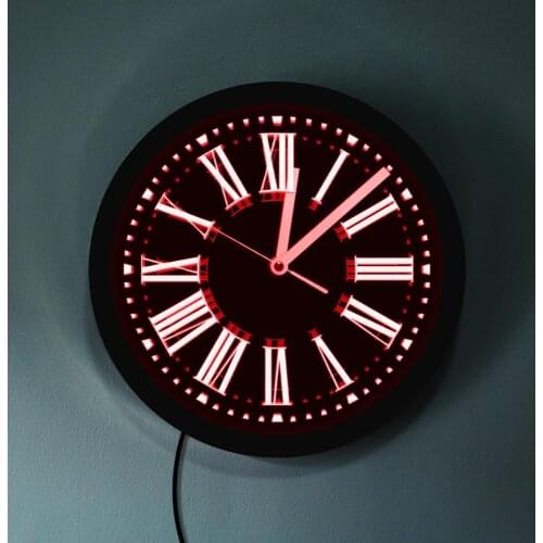 Roman Numerals LED Lighting Wall Clock Modern Design Mute Vintage Hanging Backlight Acrylic Edge Lit Watch Horloge