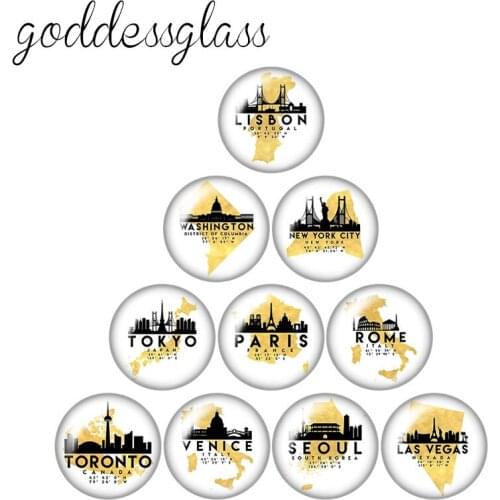 National City famous Bulidings images Paris Tokyo 10pcs 12mm/18mm/20mm/25mm Round photo glass cabochon flat back Making findings