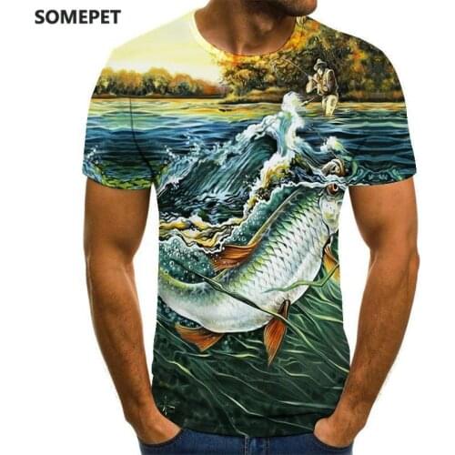 New summer printed fish pattern men and women casual T-shirt Fashion trend youth cool mens t-shirt Hip hop short sleeve