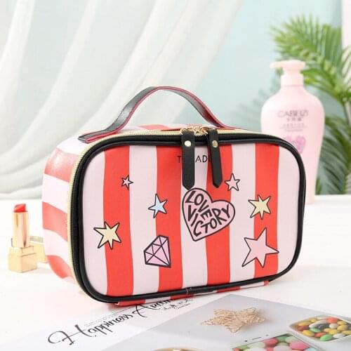 New Fashionable Make-up Bag Receiving Bag Stripe Love Printing Bag Fashionable Ladys PU Handbag