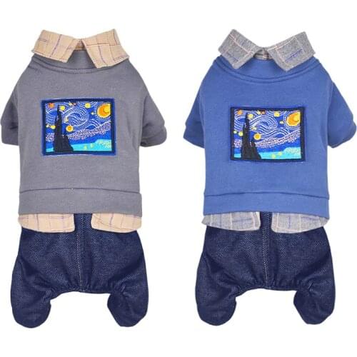 Pet Dog Clothing Cowboy Split Joint Pure Cotton Dogs Cats Clothes For Small dogs Autumn Spring Jumpsuit Outfit Chihuahua Apparel