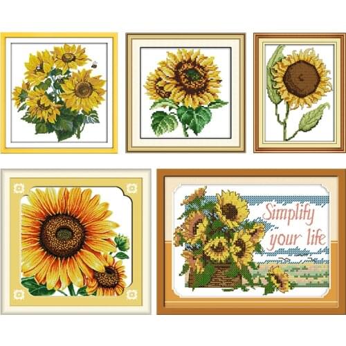 Sunflower Cross Stitch Embroidery Needlework Kits Stamped Patterns 11CT 14CT Printing Counted Thread Crafts Home Decoration Sets