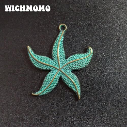 2019 new fashion 2pcs 48*43MM Retro Patina Plated Zinc Alloy Green Starfish Charms Pendants For DIY Jewelry Accessories