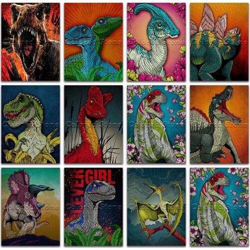 5D Full Square Diamond painting embroidery Cross stitch Colorful Dinosaur Tyrannosaurus Triceratops Velociraptor diy Drill 464