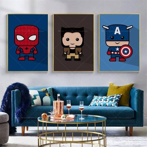 Marvel Minimalistic Avengers Spiderman Iron Man Cartoon Poster Childrens Bedroom Home Room Decoration Painting