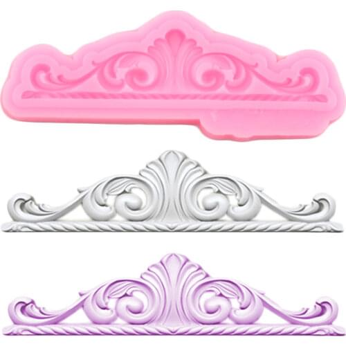 Baroque Scroll Relief Border Silicone Mold Frame Cupcake Topper Fondant Cake Decorating Tools DIY Candy Chocolate Gumpaste Mold