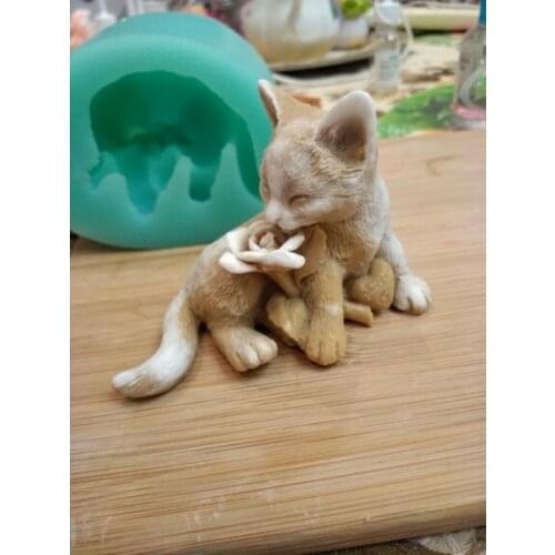 DW0127 PRZY silicone 3d flower cute cat handmade soap cake decoration candle molds