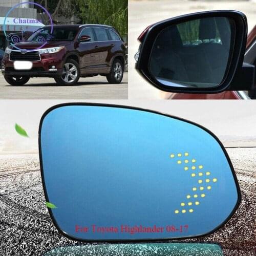 Blue Mirror For Toyota Highlander 08-2017 Side View Mirror Blue Glass With Base Heated And Turn Signal LED Lamp