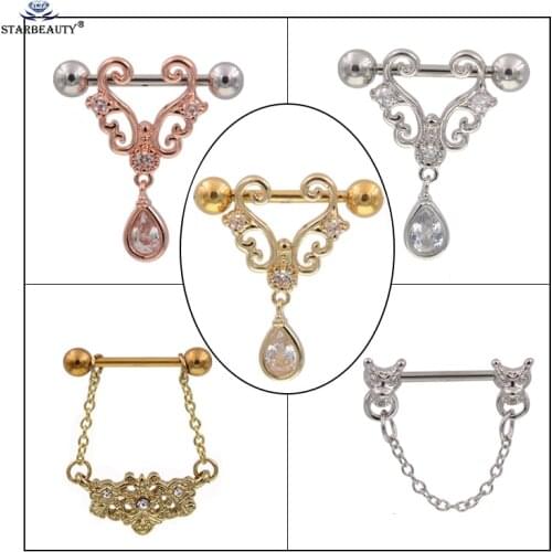 Starbeauty Big Crystal 2 Pcs/lot standard nipple ring gauge 14G nipple ring shield Piercing Body Jewelry Rose Gold Jewelry