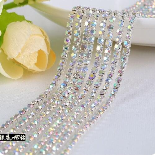 Rhinestone Cup Chain Silver Based Claw Mix Color AB Crystal Sew on Cup Chain for Clothing Dress Sewing Ornament Accessories DIY
