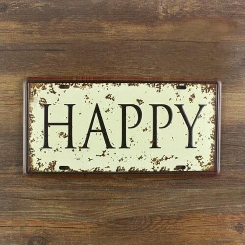 SYF-A172 Retro License plates letter slogan " HAPPY" vintage metal tin signs garage painting plaque Wall art craft 15x30cm