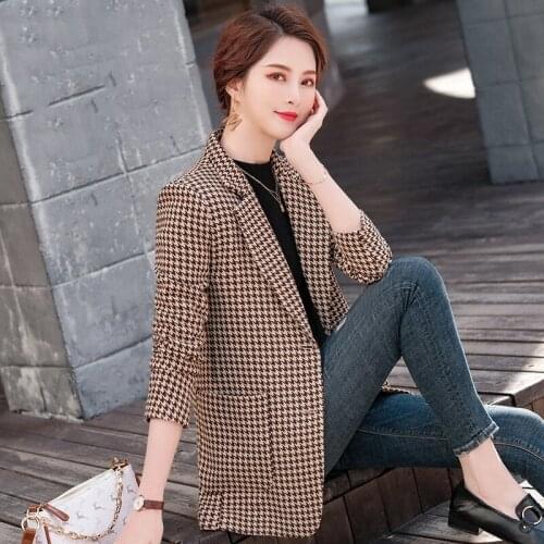 Temperament Check Small Suit Female Spring New Korean Version of Woolen Coat Slim Slim Suit Jacket