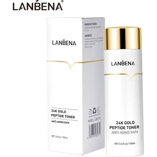 LANBENA 24k Gold Peptide Toner Face Serum Anti Aging Untuk Kerut Pelembab Pemutih Kulit Smprove Facial Dullness Skin Care 100ml