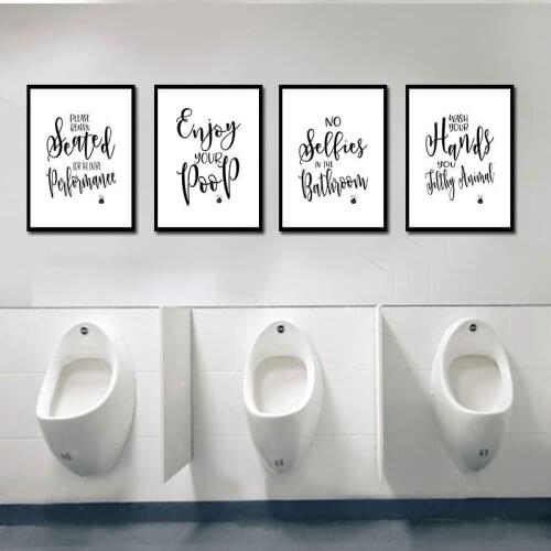 Creative Fuuny Bathroom Decoration Poster Canvas Painting Black White Simple Quotes Art Print Picture for Room Home Wall Decor