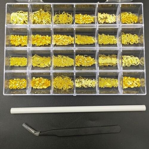 1200PCS Mix Hollow Gold Nail Art Metal Rivet Charms 3D Nail Art Decoration Thin Metallic Nail Art Stone Nail Art Decoration