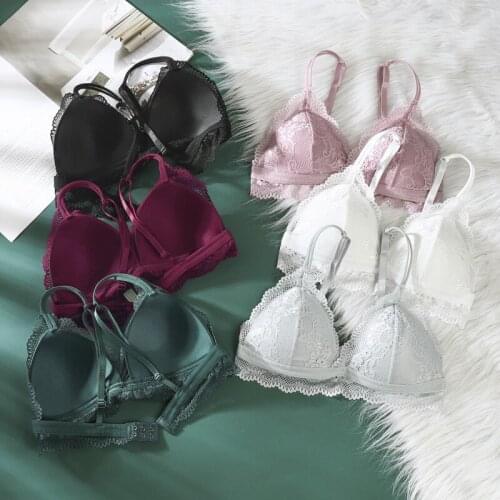 Sitonjwly 3/4 Bras for Women Deep V Triangle Cup Lace Bralette Sexy Backless Beauty Back Crop Tops Padded Underwear Brassiere