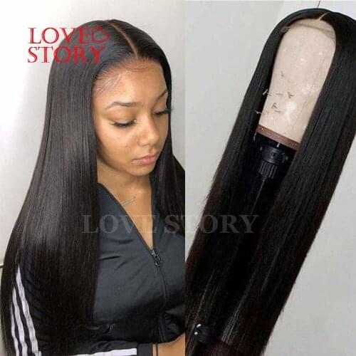 Lovestory Black Color Synthetic Lace Front Wig Long Silky Straight Heat Resistant Fiber Synthetic Lace Hair Wigs For Women