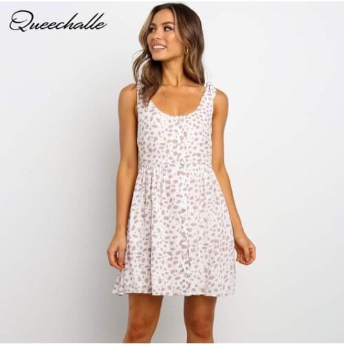 New Casual Spot Print Short Dress Womens Sleeveless Single Breasted Loose A-line Dress Summer Female Pleated Dresses