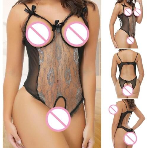 Women Lingerie Halter Open Cup Crotchless Backless Sleeveless Lace Transparent Bodysuit нижнее белье женское Dropshipping