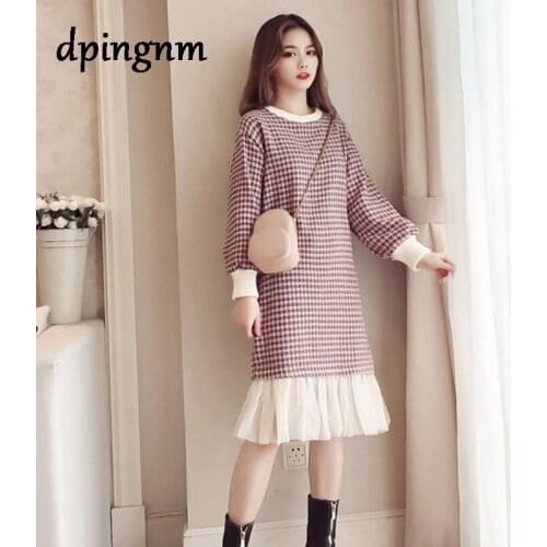 Fashion Autumn winter Women Knitted Loose Dress Women Large Size High Street O Neck Wrist Sleeve Stretch Dress