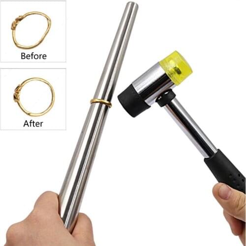 11Pcs Metal Mandrel Finger Sizing Measuring Stick Ring Sizer Guage Jewelers Hammer Wooden Ring Clamp Jewelry Tools Kit