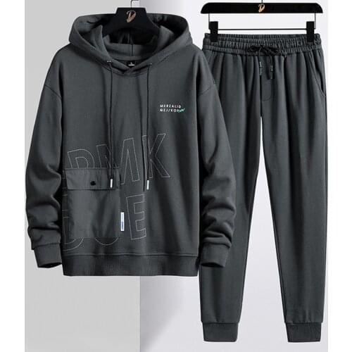 2021 Brand New Black Grey Pullover Tracksuit Men Plus Size Streetwear Big Pockets Mens Hoodie Sets Hooded Jogger Sweat Suits