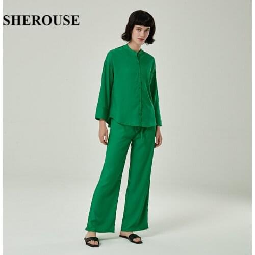 2021 New Women 2 Pieces Set Long Sleeve Oversized Blouse Loose Trousers Suit Pajamas Fashion Casual Women Outfit Pants Sets