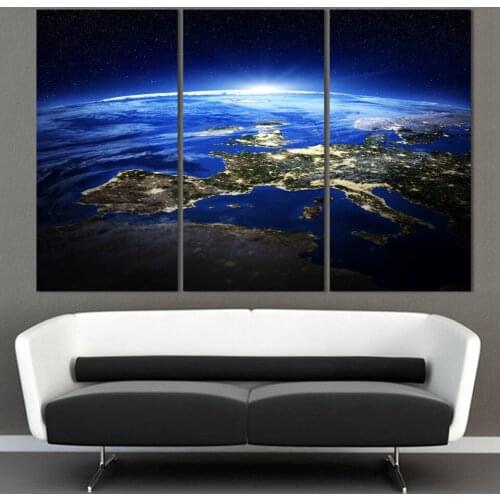 3pcs The Earth Map From the Space Canvas Painting Modern Painting On Canvas Wall Art For Living Room Unframed