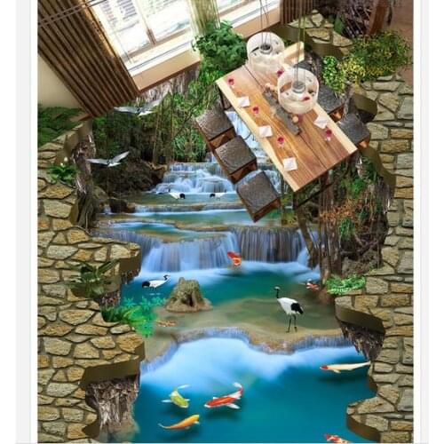3d floor painting wallpaper Waterfall River Water Crane 3D Floor Painting pvc floor wallpaper 3d flooring